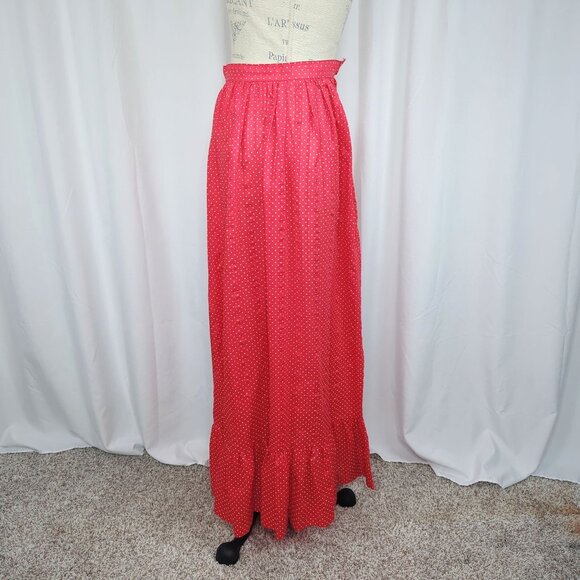 Vintage 70s Prairie Maxi Skirt X Small 2 Red Ruffle Polka Dot Paddle Saddle - Picture 5 of 10